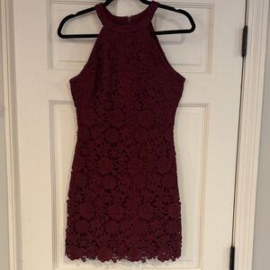 Lulu's Deep Red Lace Halter Mini Dress